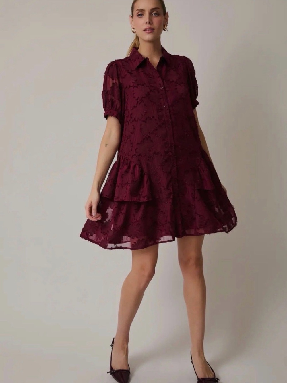 NWT The Seraphina Tiered Button-Down Shirt Mini Dress